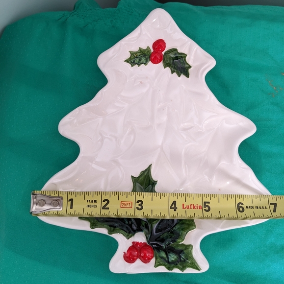 Lefton ceramic Christmas Tree candy nut dish Vintage 70s 6072 white green red - Picture 6 of 6
